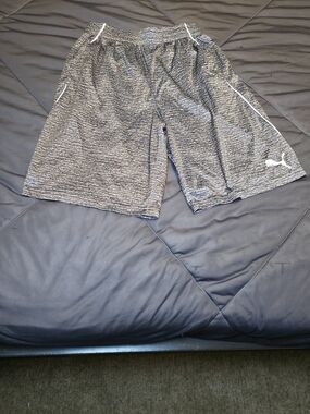 Puma Kids Gray Heather Athletic Shorts with White Puma Logo